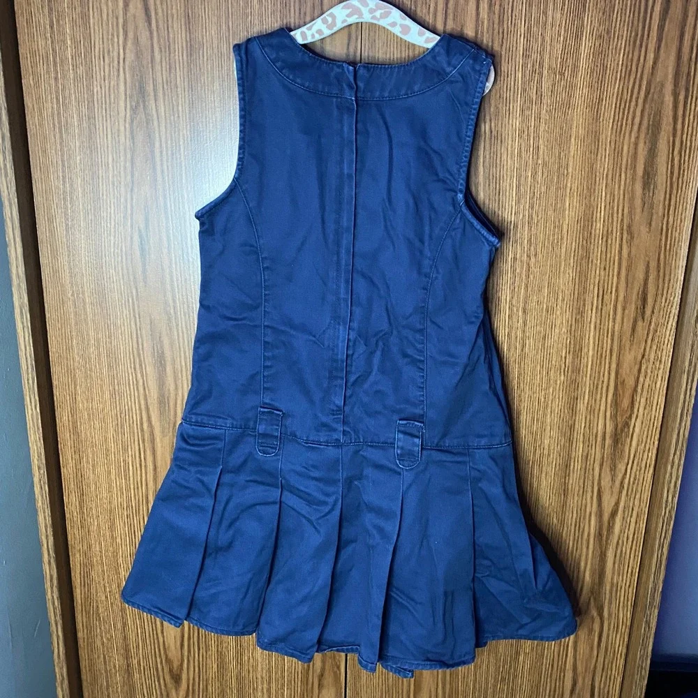 Gymboree Pleated Jumper Dress Kids Size 7 Navy Blue Uniform Sleeveless Cotton